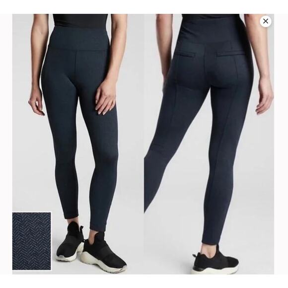Athleta Delancey Herringbone Tight Blue Black Zip Pockets XSP - Picture 1 of 8